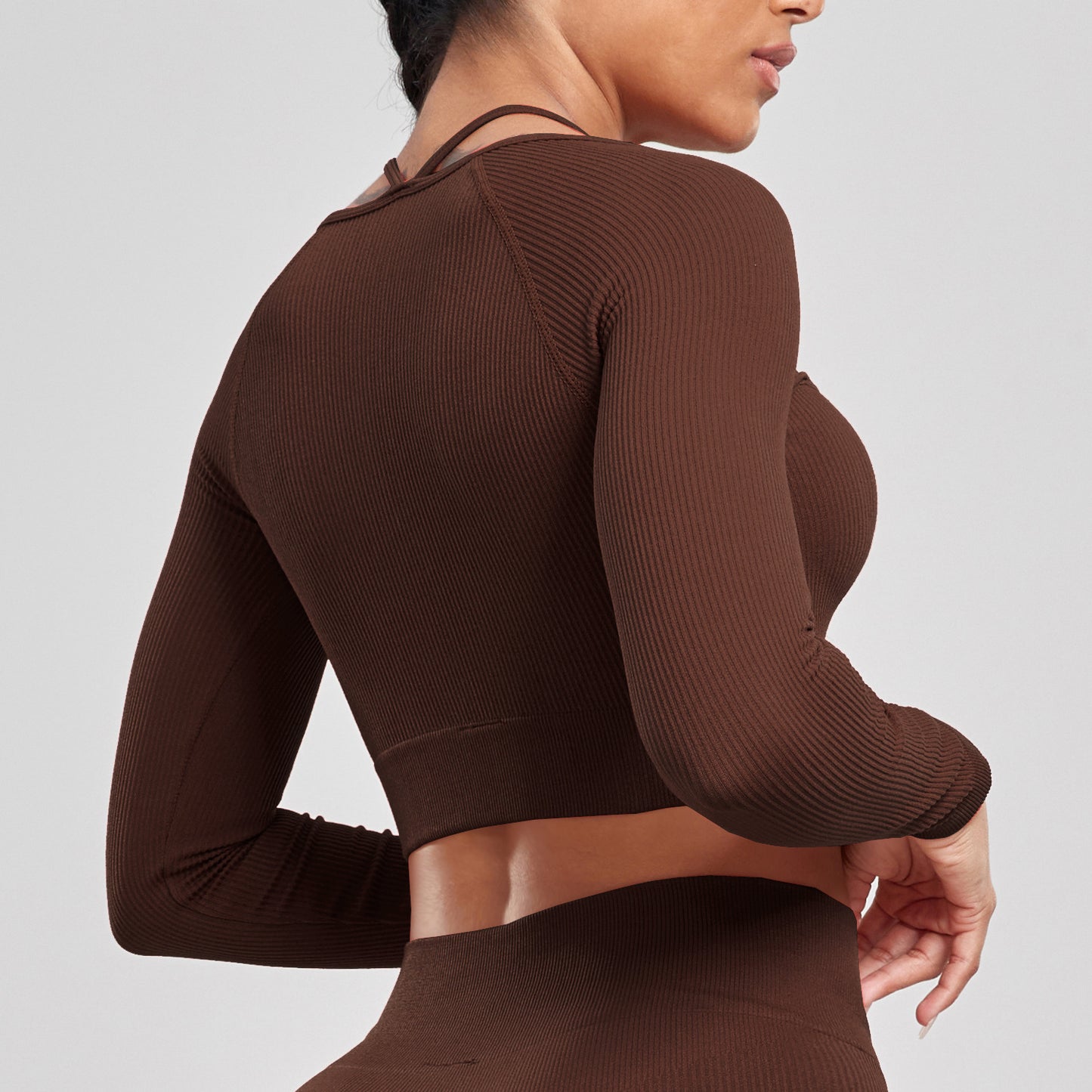 Seamless Yoga Set - Ribbed Long Sleeve Workout Top & High Waist Leggings | Quick Dry