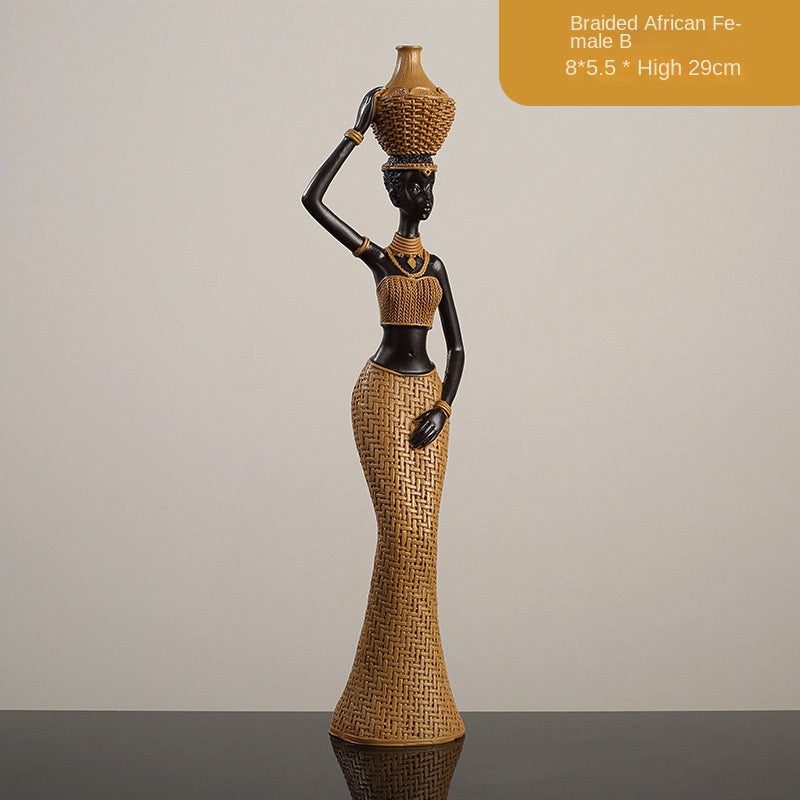 African Girls Resin Ornament - Golden Seated Figurine Home Decor & Character Decoration