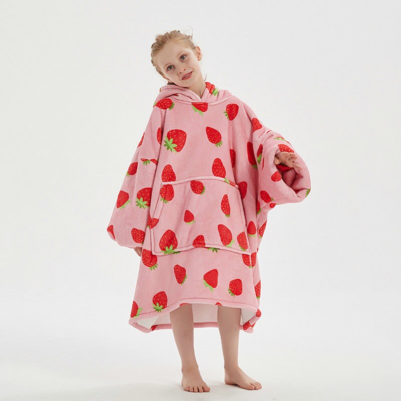 Kids Sherpa Fleece Snuggle Hoodie – Double-Layer TV Blanket Hoodie with Sleeves | Winter Warm Oversized Wearable Blanket