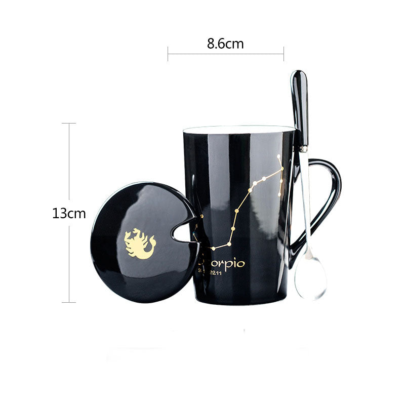 Constellation Ceramic Mug – Zodiac Coffee Cup with Lid & Spoon | Creative Gift