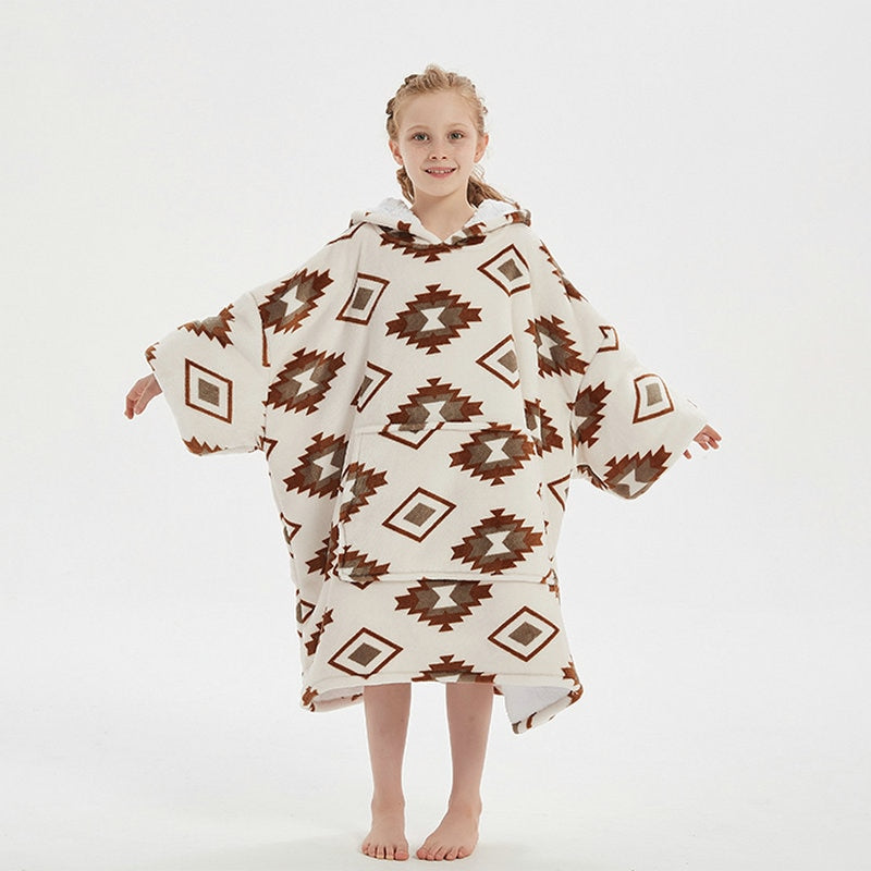 Kids Sherpa Fleece Snuggle Hoodie – Double-Layer TV Blanket Hoodie with Sleeves | Winter Warm Oversized Wearable Blanket