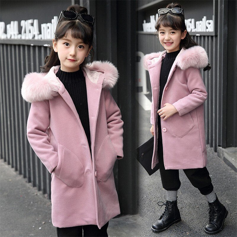 Chaqueta Cortavientos de Manga Larga Cálida con Capucha para Niñas
