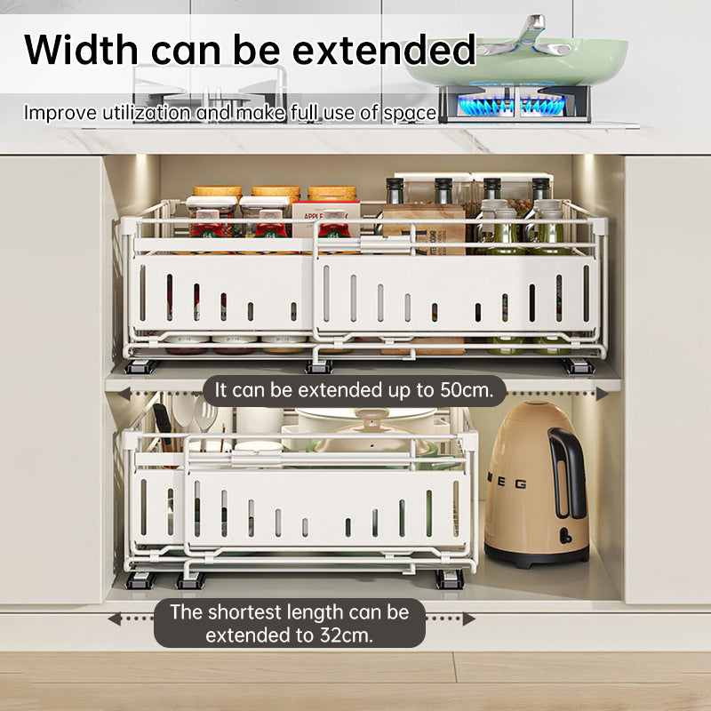 Telescopic Kitchen Drawer Organizer - Adjustable Slide-Out Storage Rack