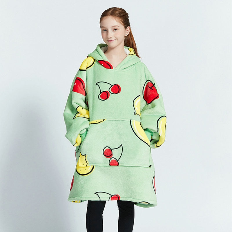 Kids Sherpa Fleece Snuggle Hoodie – Double-Layer TV Blanket Hoodie with Sleeves | Winter Warm Oversized Wearable Blanket