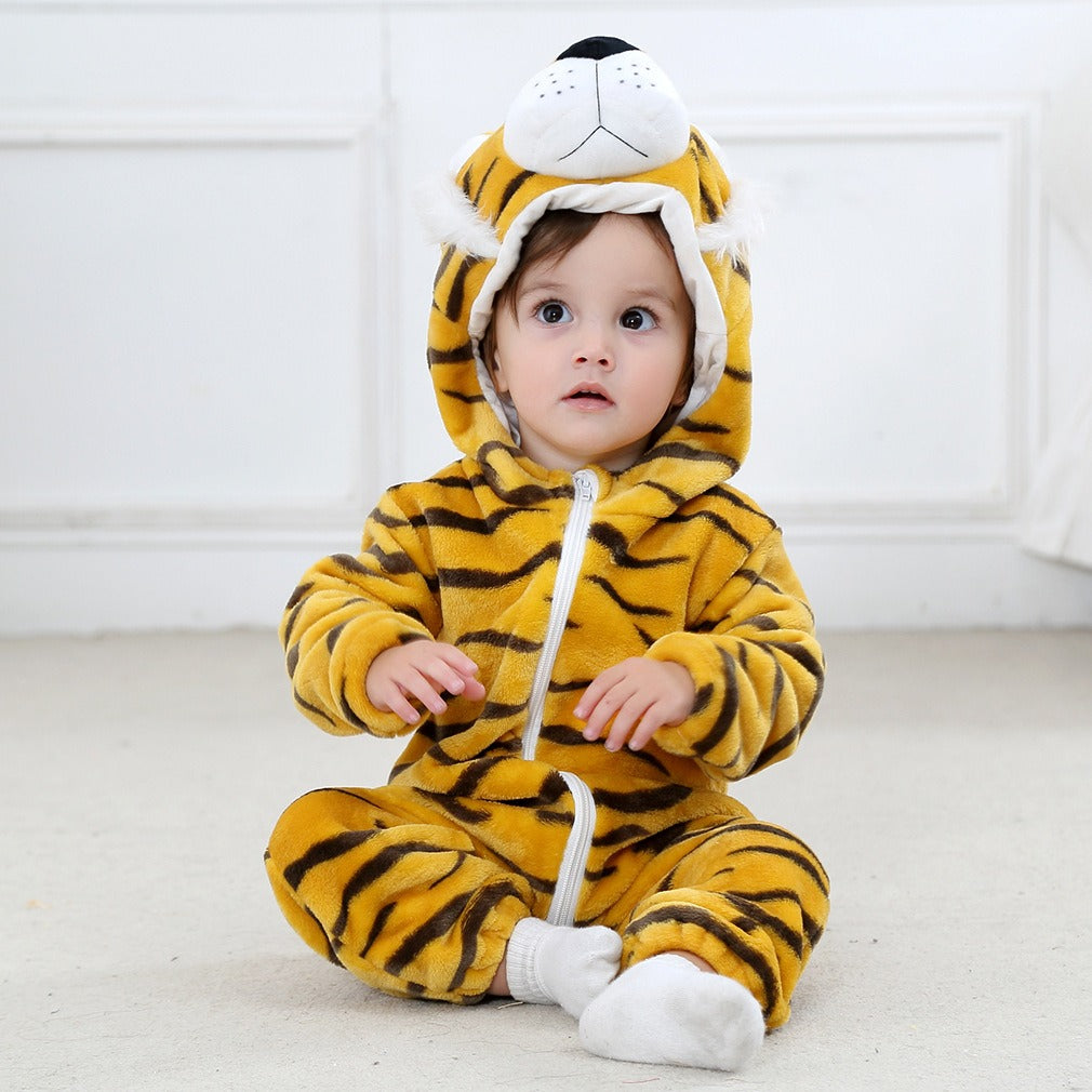 Flannel Baby Cartoon Jumpsuit – Soft Long-Sleeved Hoodie Onesie | Newborn & Infant Crawling Outfit