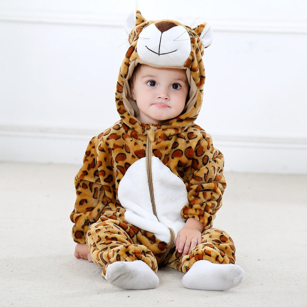 Flannel Baby Cartoon Jumpsuit – Soft Long-Sleeved Hoodie Onesie | Newborn & Infant Crawling Outfit