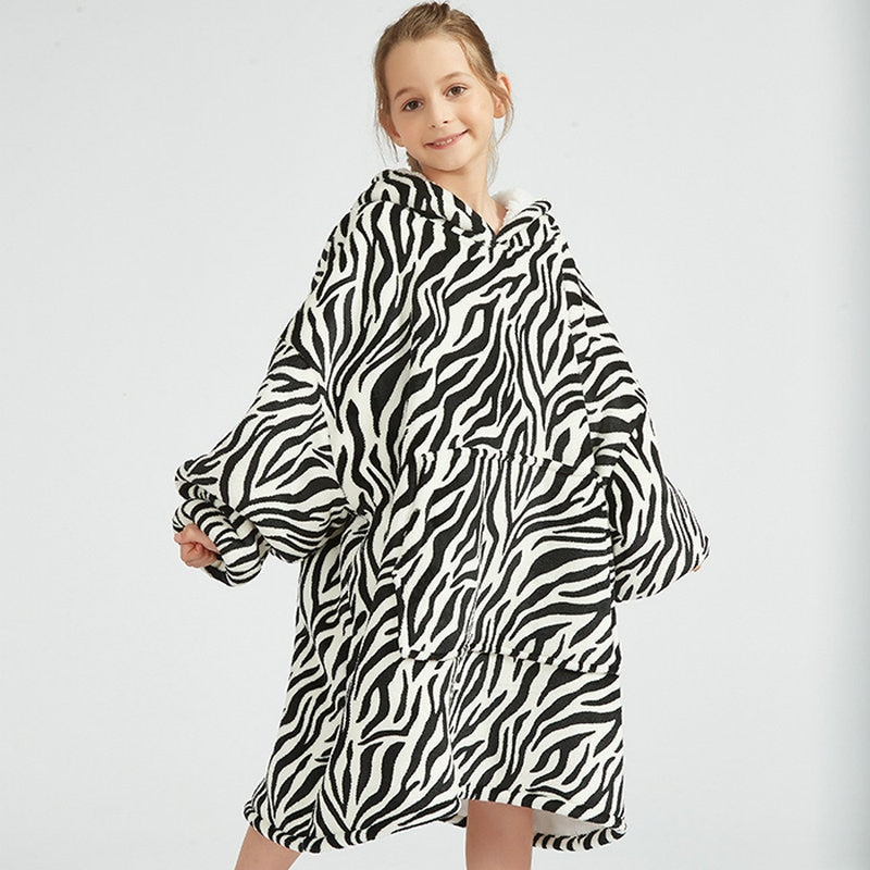 Kids Sherpa Fleece Snuggle Hoodie – Double-Layer TV Blanket Hoodie with Sleeves | Winter Warm Oversized Wearable Blanket