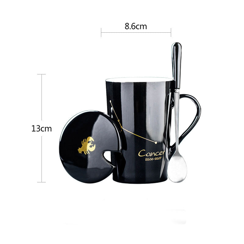 Constellation Ceramic Mug – Zodiac Coffee Cup with Lid & Spoon | Creative Gift