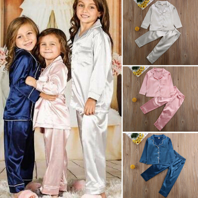 Kids Satin Long‑Sleeve Pajama Set – Soft, Lightweight & Cozy Sleepwear (Ages 1–7)