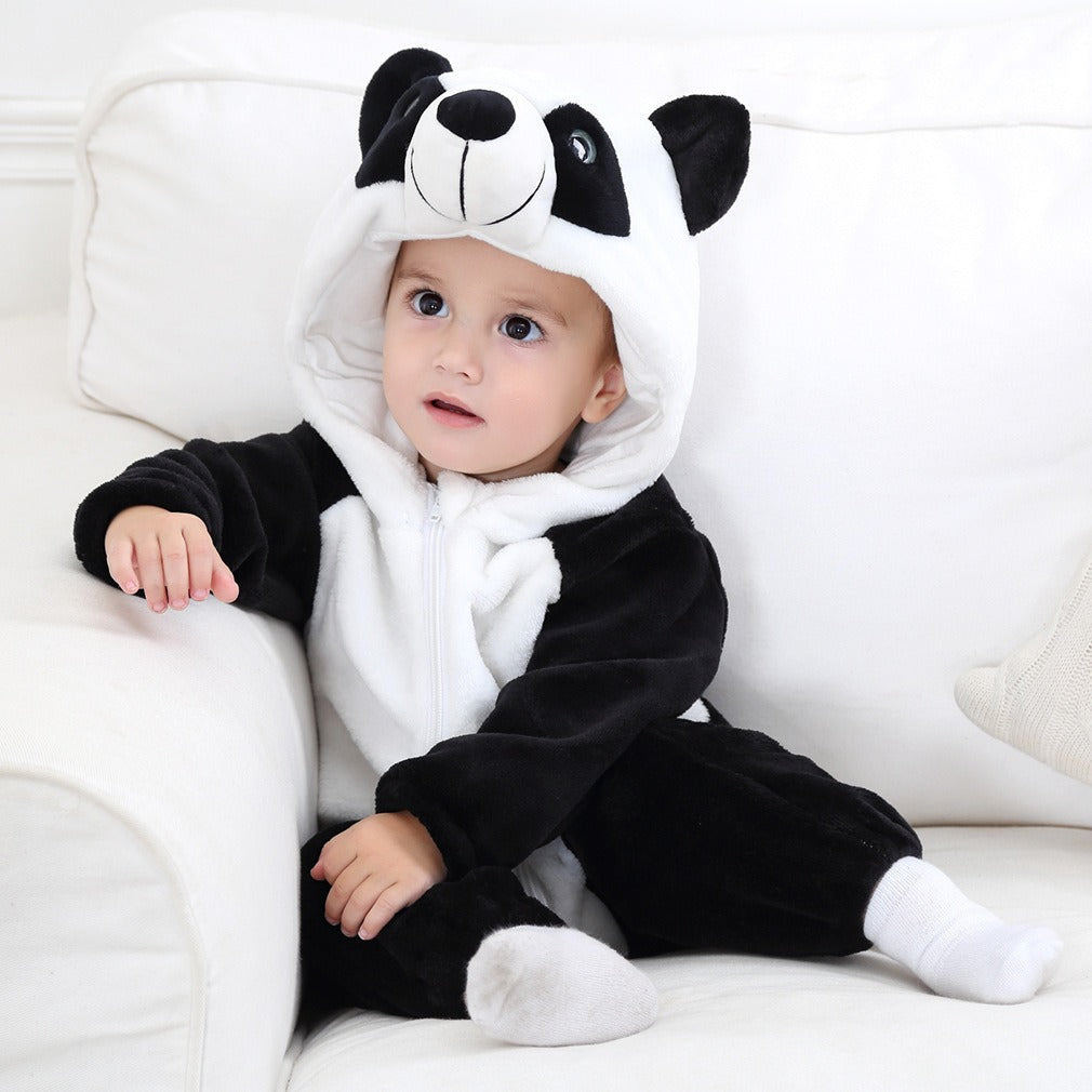Flannel Baby Cartoon Jumpsuit – Soft Long-Sleeved Hoodie Onesie | Newborn & Infant Crawling Outfit
