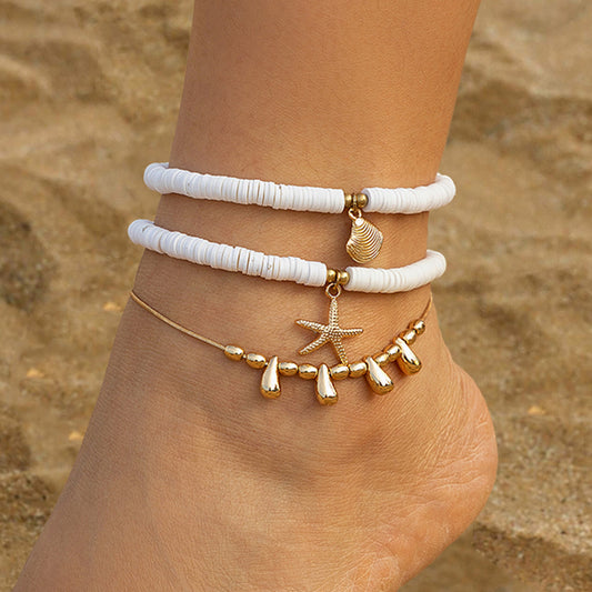 Starfish Ceramic Ankle Chain Set - Beach Multi-Layer Copper Anklet