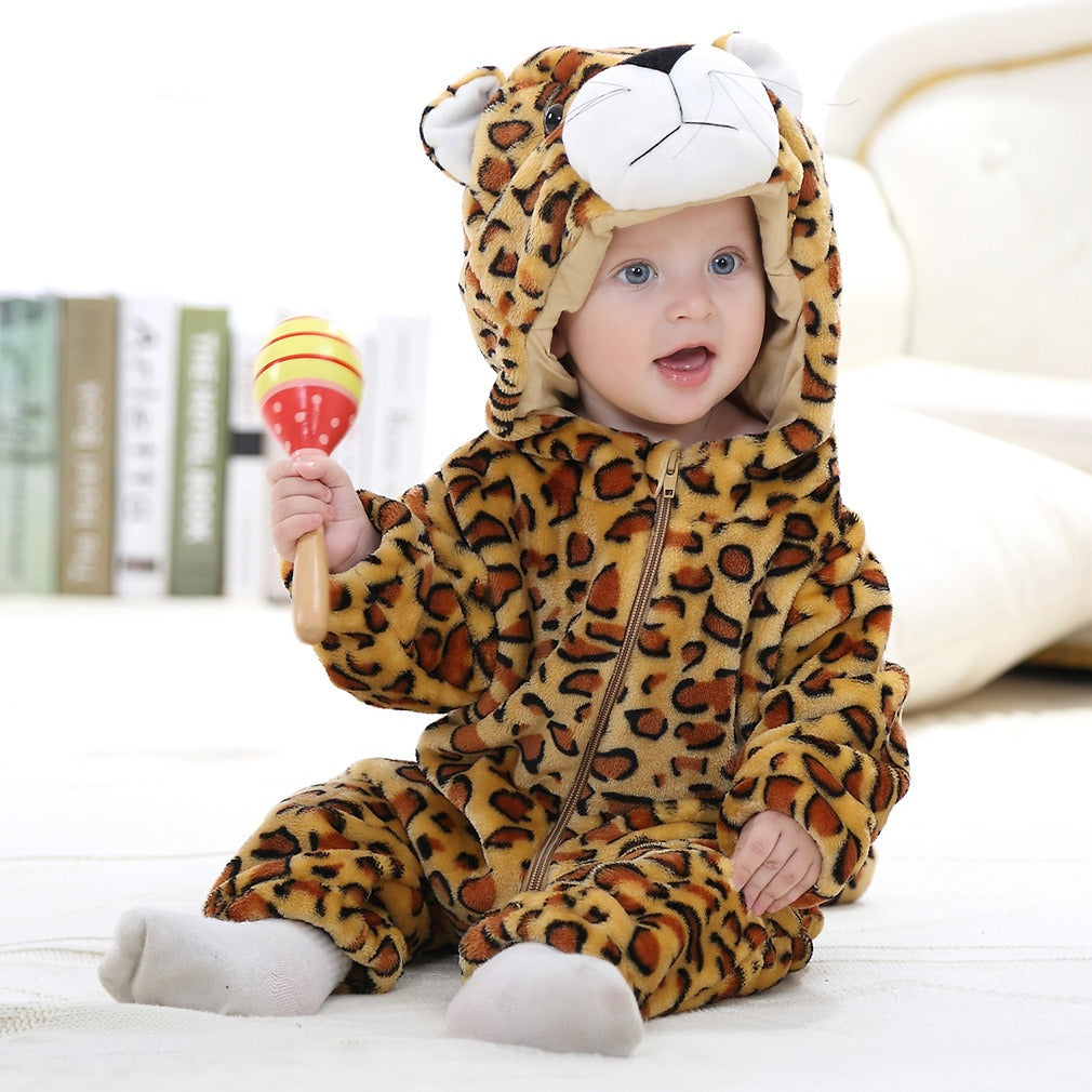 Flannel Baby Cartoon Jumpsuit – Soft Long-Sleeved Hoodie Onesie | Newborn & Infant Crawling Outfit