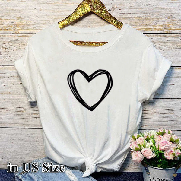 Heart Print T-Shirt Women - Cute Casual Summer Tee | Short Sleeve