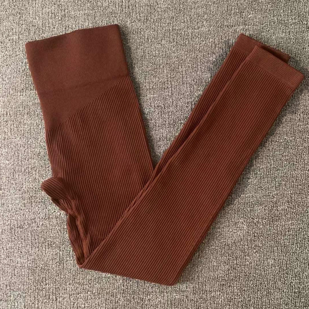 Seamless Yoga Set - Ribbed Long Sleeve Workout Top & High Waist Leggings | Quick Dry