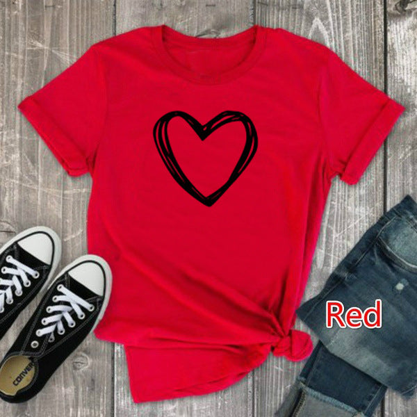 Heart Print T-Shirt Women - Cute Casual Summer Tee | Short Sleeve