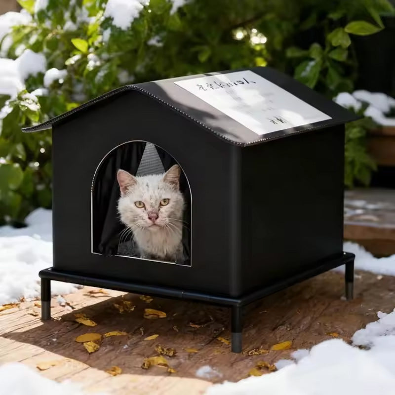 Insulated Outdoor Cat House - Weatherproof Shelter Raised Base