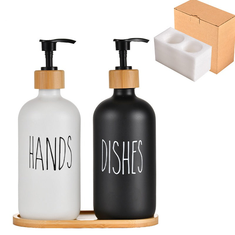 Glass Soap Dispenser 500ml - Boston Bottle with Wooden Cap | Hand Soap Pump