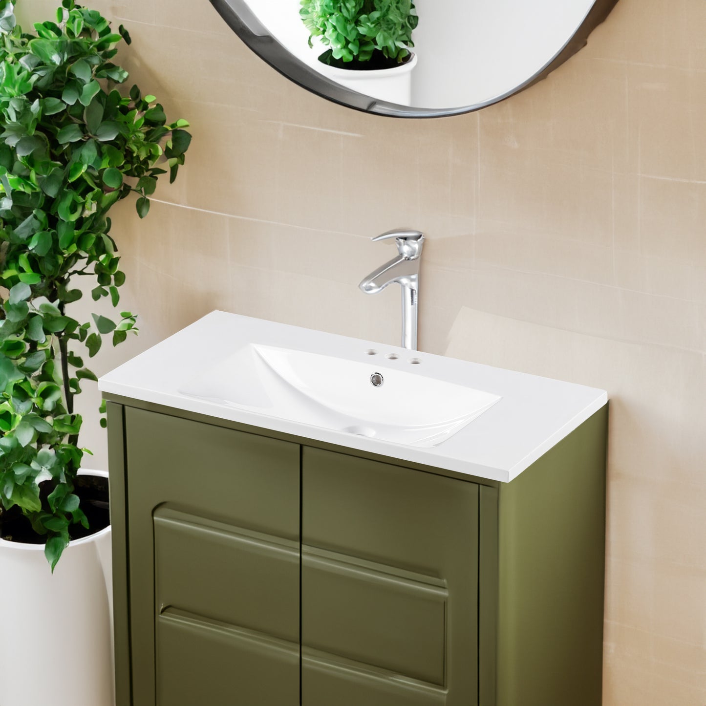 36" Bathroom Basin Sink – Resin Vanity Top with 3 Faucet Holes