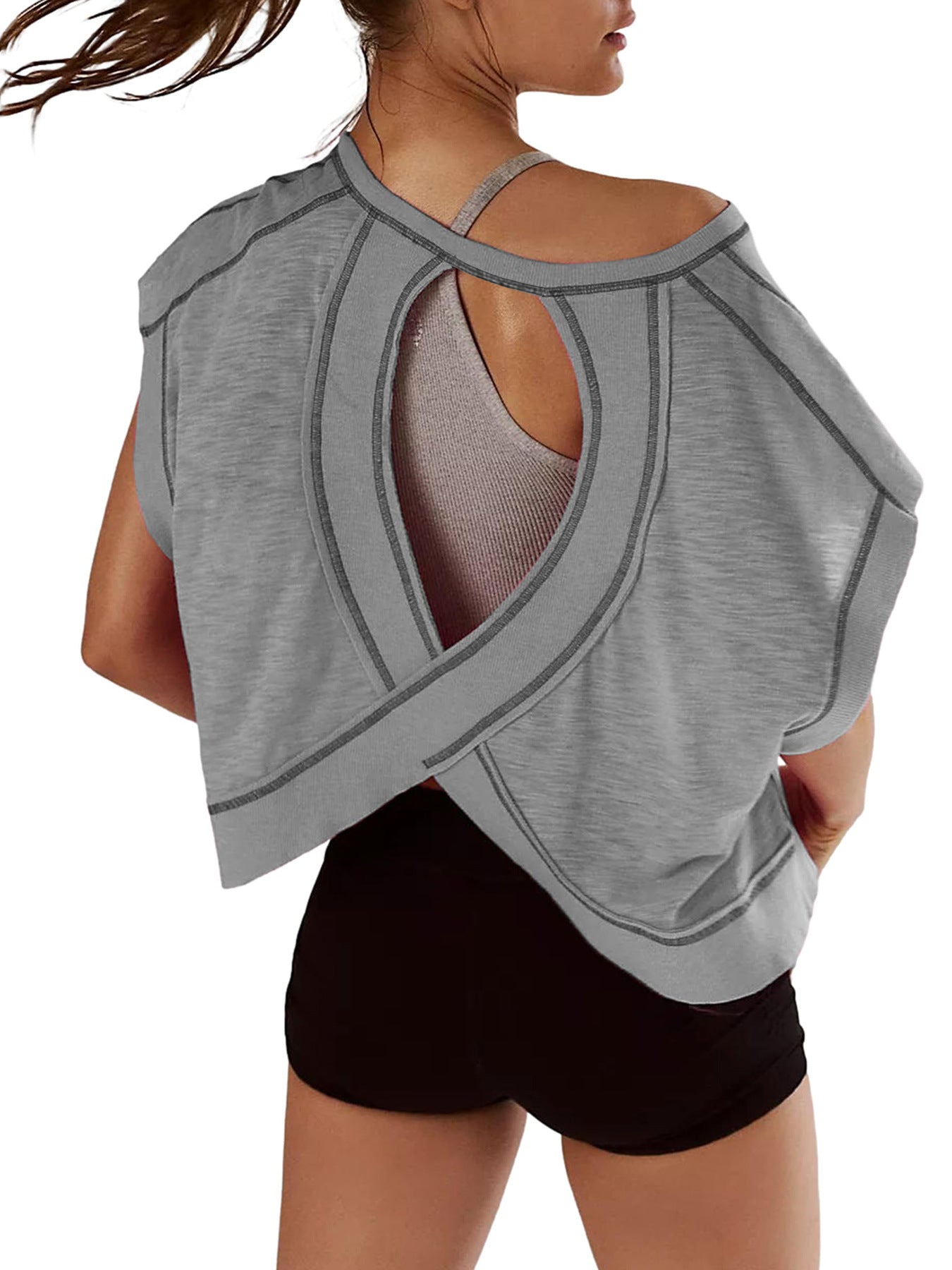 Women's Breathable Yoga T-Shirt - Loose Fit Sports Top with Beautiful Back
