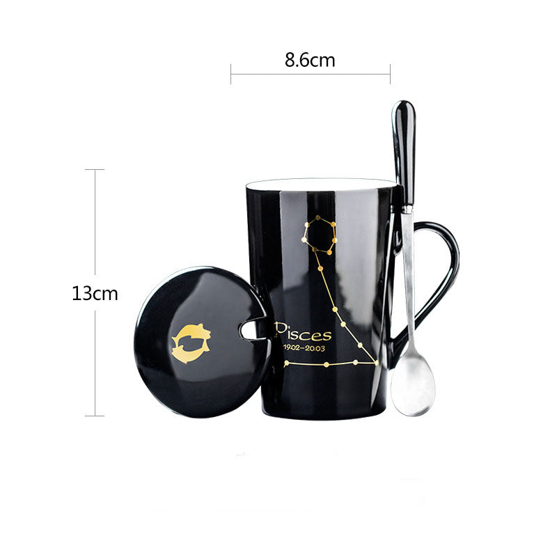 Constellation Ceramic Mug – Zodiac Coffee Cup with Lid & Spoon | Creative Gift