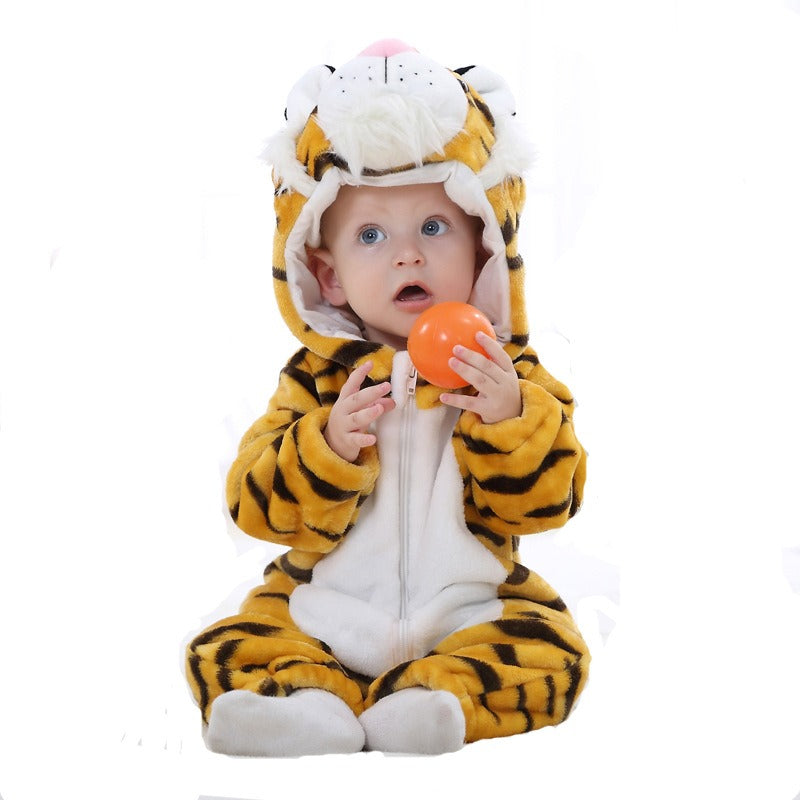 Flannel Baby Cartoon Jumpsuit – Soft Long-Sleeved Hoodie Onesie | Newborn & Infant Crawling Outfit