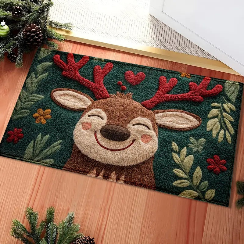 Christmas Welcome Mat - Gingerbread Reindeer Non-Slip Doormat