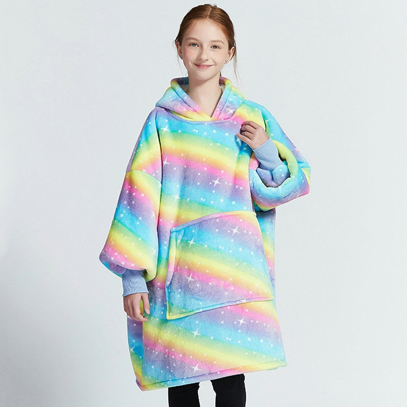 Kids Sherpa Fleece Snuggle Hoodie – Double-Layer TV Blanket Hoodie with Sleeves | Winter Warm Oversized Wearable Blanket