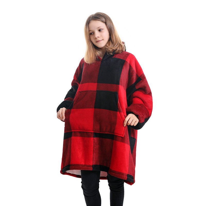 Kids Sherpa Fleece Snuggle Hoodie – Double-Layer TV Blanket Hoodie with Sleeves | Winter Warm Oversized Wearable Blanket