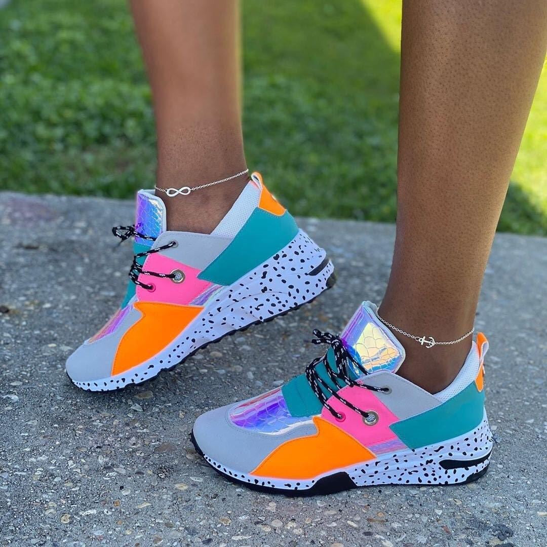 Women’s Platform Mixed‑Color Sneakers – Lightweight Casual Running Shoes | Plus Size 35–42