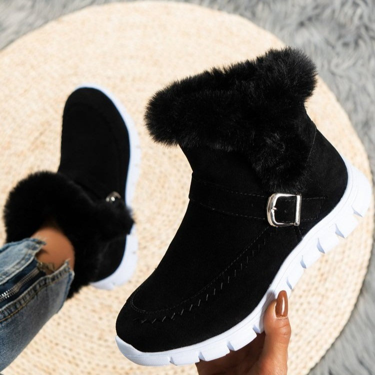 Women’s Warm Velvet Winter Snow Boots | Short Side‑Zip Flat Boots