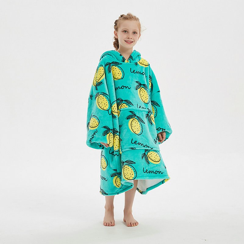 Kids Sherpa Fleece Snuggle Hoodie – Double-Layer TV Blanket Hoodie with Sleeves | Winter Warm Oversized Wearable Blanket