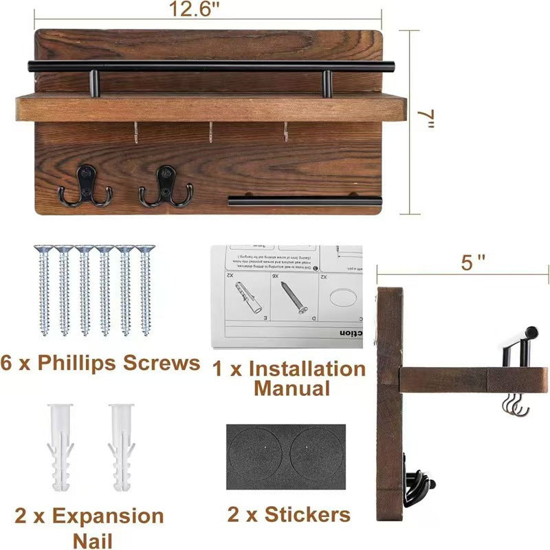 Wooden Wall‑Mounted Storage Shelf – Key, Mail & Entryway Organizer
