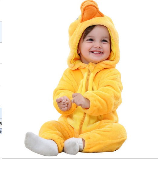 Flannel Baby Cartoon Jumpsuit – Soft Long-Sleeved Hoodie Onesie | Newborn & Infant Crawling Outfit
