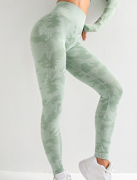 Camo Yoga Set 3 Piece - Sports Bra, Leggings & Long Sleeve Top | Butt Lift Workout