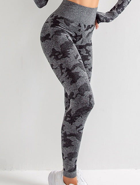 Camo Yoga Set 3 Piece - Sports Bra, Leggings & Long Sleeve Top | Butt Lift Workout