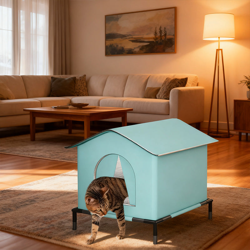 Insulated Outdoor Cat House - Weatherproof Shelter Raised Base