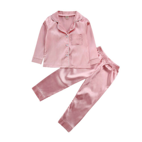 Kids Satin Long‑Sleeve Pajama Set – Soft, Lightweight & Cozy Sleepwear (Ages 1–7)