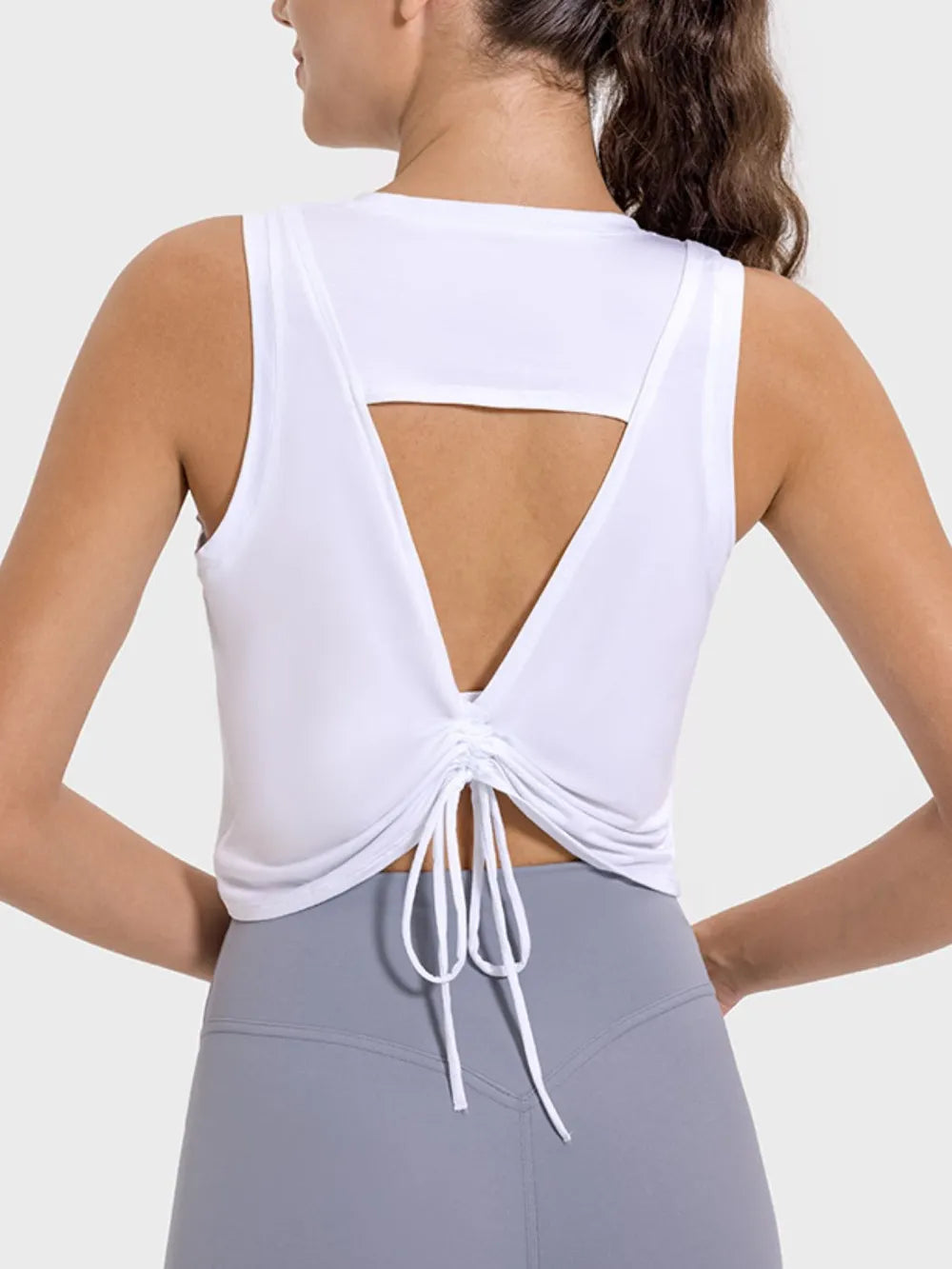 Drawstring Cutout Active Tank Top - Women's Workout Shirt with Stretch | Gym Wear