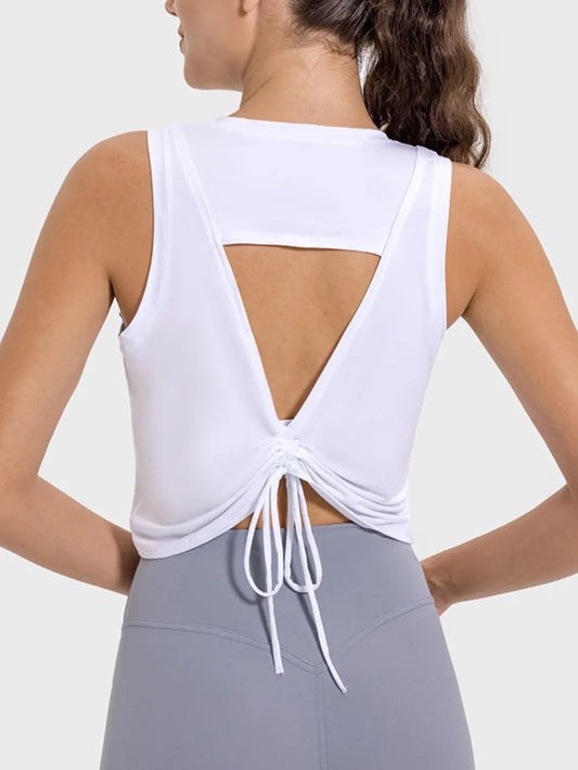 Drawstring Cutout Active Tank Top - Women's Workout Shirt with Stretch | Gym Wear