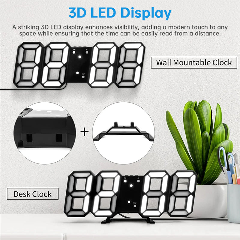 3D LED Digital Alarm Clock - Colorful Display 12/24 Hour Format for Bedroom & Office