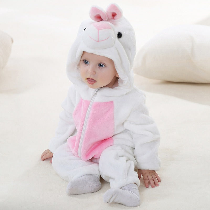 Flannel Baby Cartoon Jumpsuit – Soft Long-Sleeved Hoodie Onesie | Newborn & Infant Crawling Outfit