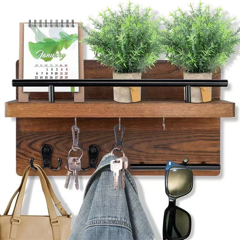 Wooden Wall‑Mounted Storage Shelf – Key, Mail & Entryway Organizer