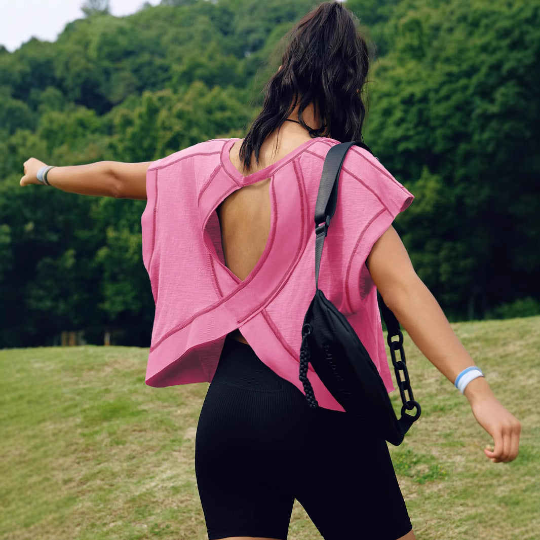 Women's Breathable Yoga T-Shirt - Loose Fit Sports Top with Beautiful Back