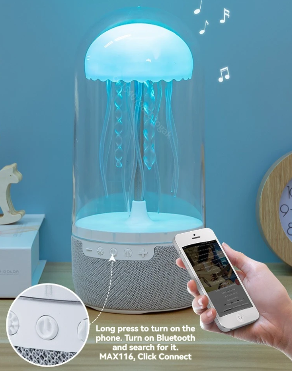 Jellyfish Lamp Bluetooth Speaker - Colorful LED Light with HiFi Stereo Sound 1800mAh