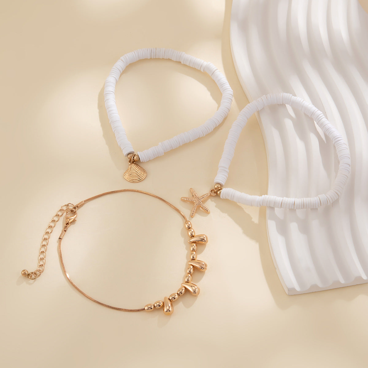 Starfish Ceramic Ankle Chain Set - Beach Multi-Layer Copper Anklet