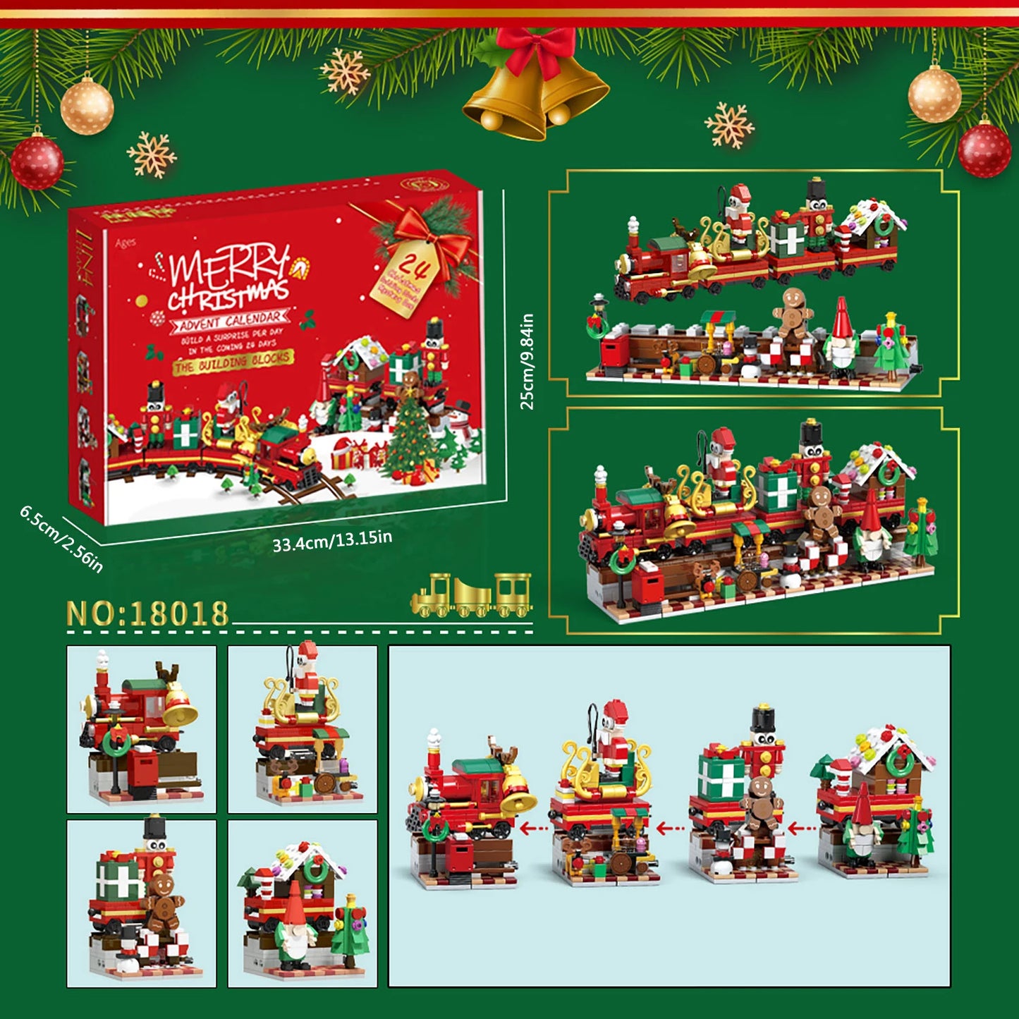 Christmas Advent Calendar Building Blocks - 24 Day Train Set
