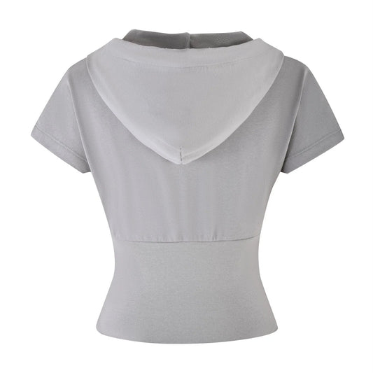 Half Zip Hooded Sports Top - Women's V-Neck Athletic Shirt | Slim Fit Activewear