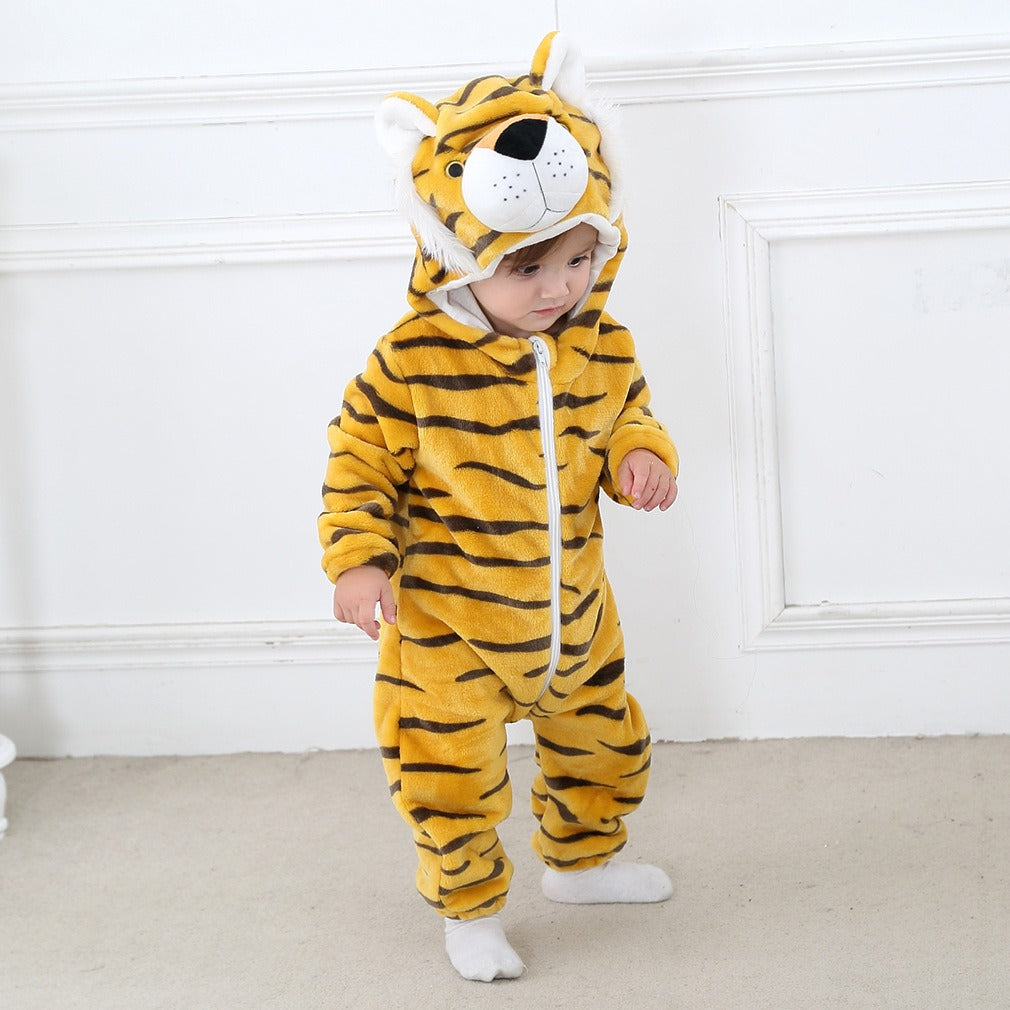 Flannel Baby Cartoon Jumpsuit – Soft Long-Sleeved Hoodie Onesie | Newborn & Infant Crawling Outfit