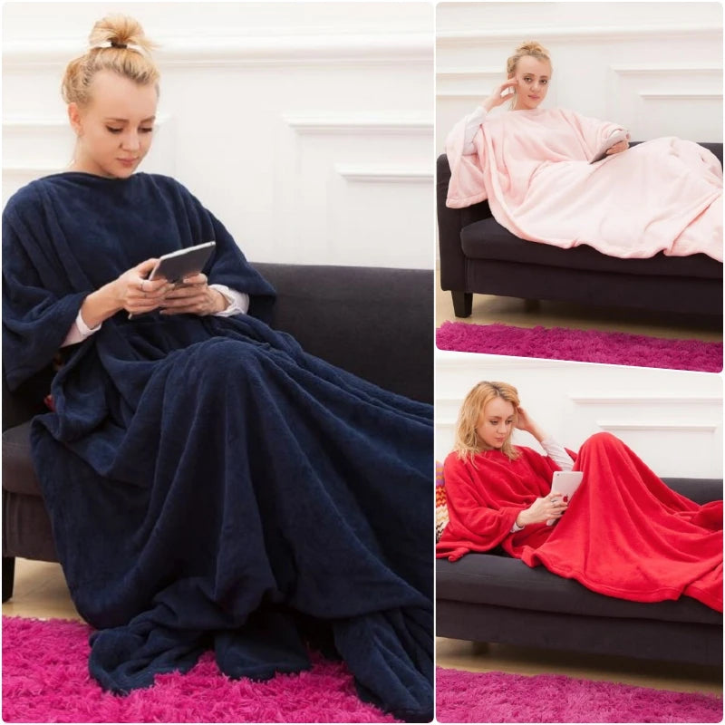 Hooded TV Blanket – Soft Coral Fleece Throw with Pocket for Winter Comfort