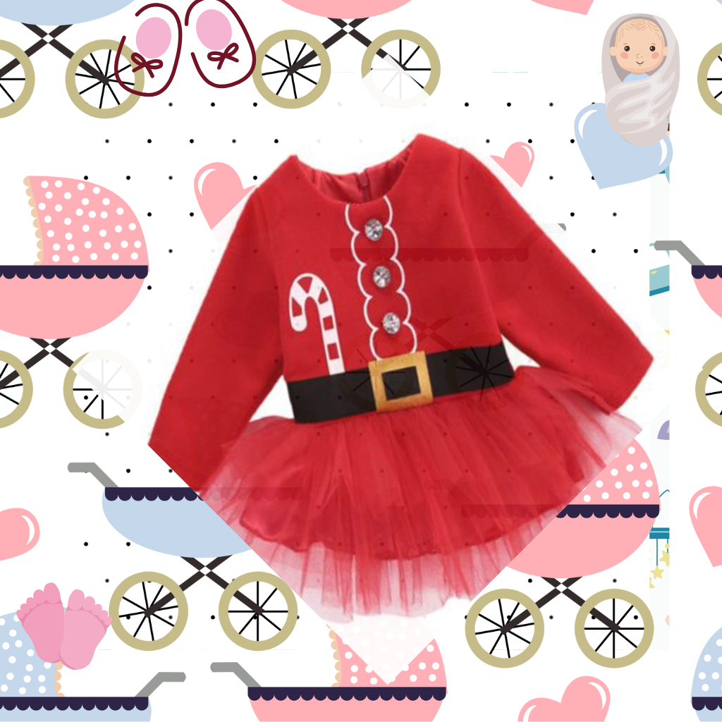Baby Christmas Tutu Dress Spring and Autumn Long Sleeve Christmas Mesh Dress